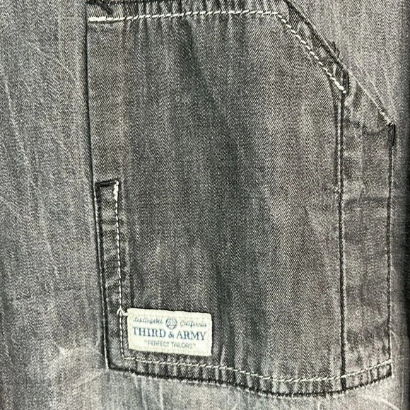 THIRD & ARMY Los Angeles Mens Grey Chambray Pearl Snap Shirt Denim Look Size XL - Picture 4 of 13